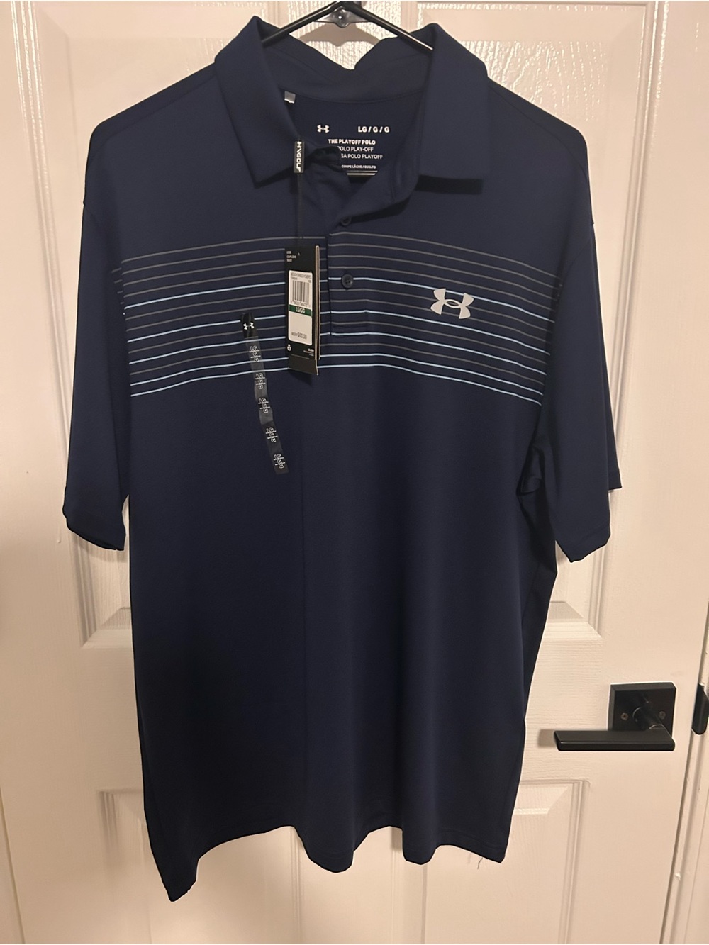 Under Armour Men's Navy Polo with Light Blue Stripes